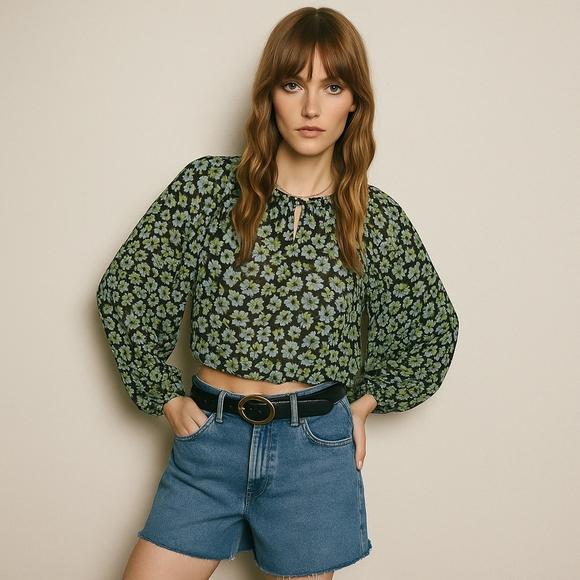 ZARA Floral Button-Front Sheer Blouse - Size M - NWT - Picture 1 of 4